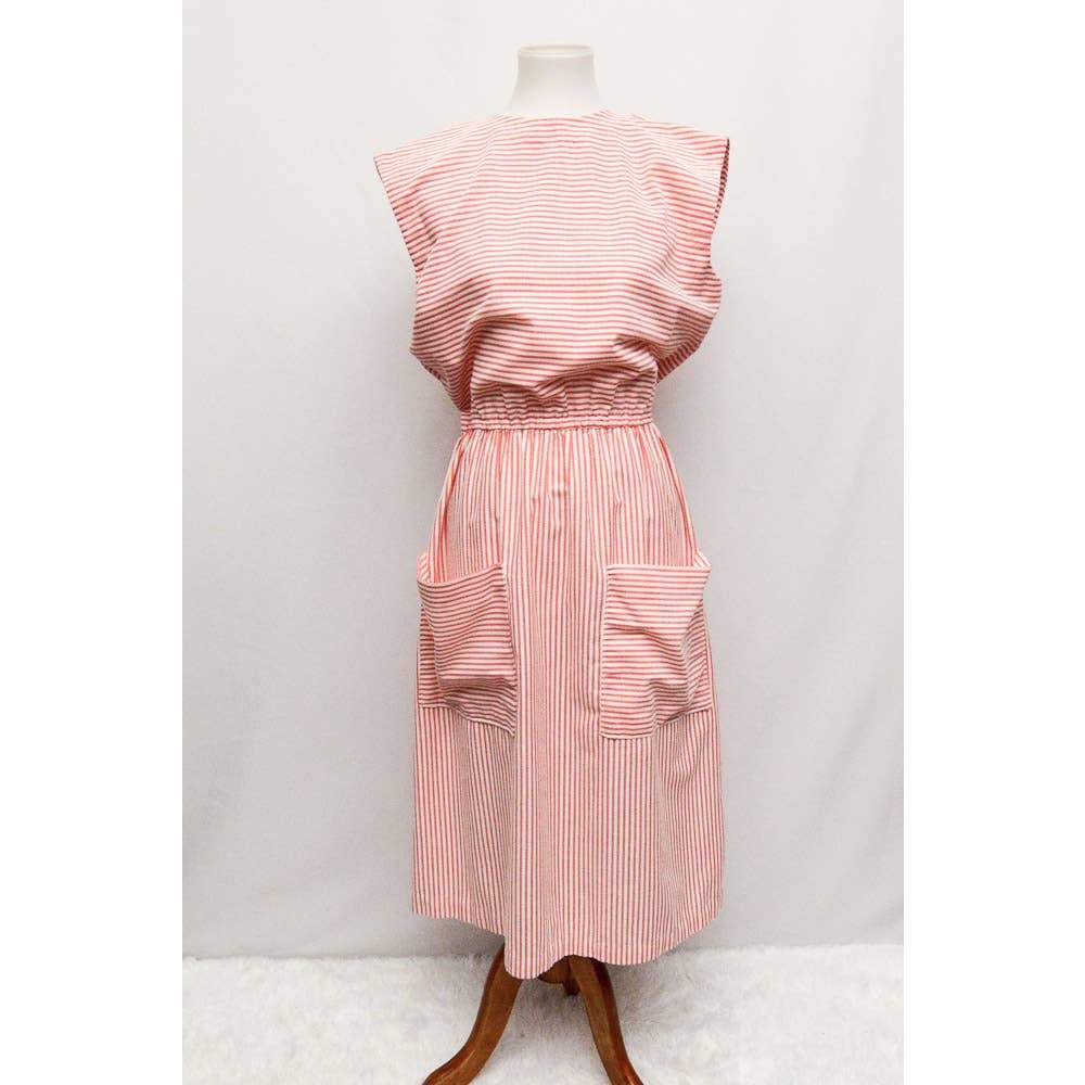 Vintage womens house dress pink white M+ 80s